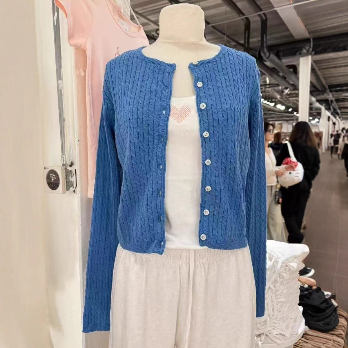 小海鸥秋冬蓝色麻花针织开衫