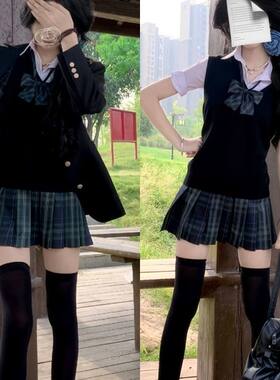 原创jk制服正版格裙毛衣背心衬衫套装学院风女秋冬叠穿少萝