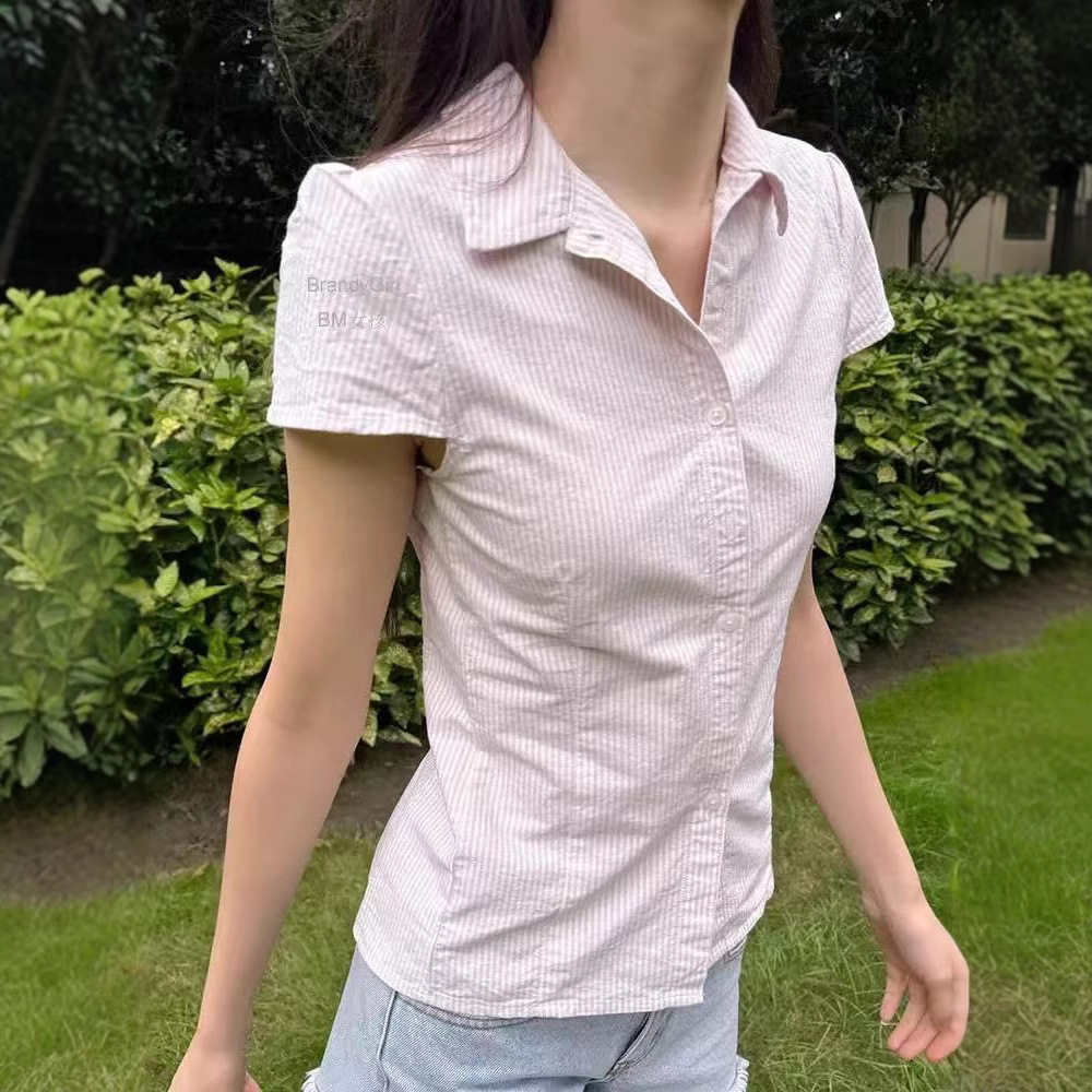 小海鸥夏季条纹修身Polo衫