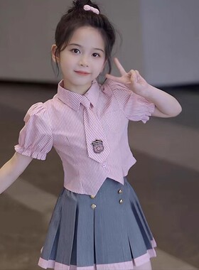 女童夏装连衣裙2026新款女孩jk制服夏季学院风百褶裙儿童洋气套装