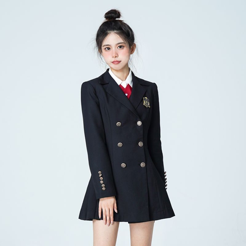学院风Jk制服小黑裙御姐性感百褶西装外套连衣裙女西装裙春秋套装