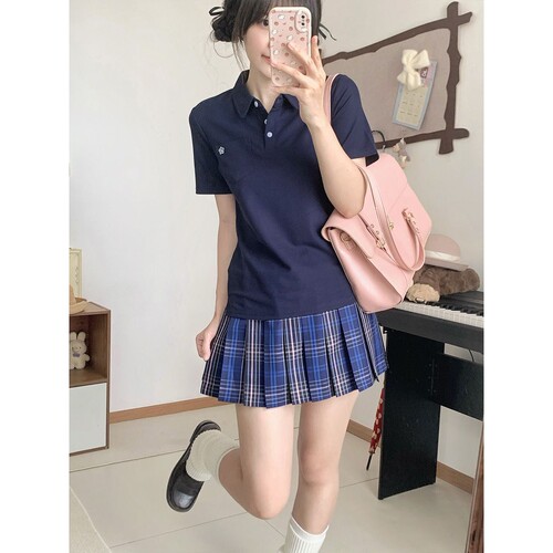 甜嗑JK原创社正版日系学院风校供百褶裙格裙jkpolo衬衫短袖套装女