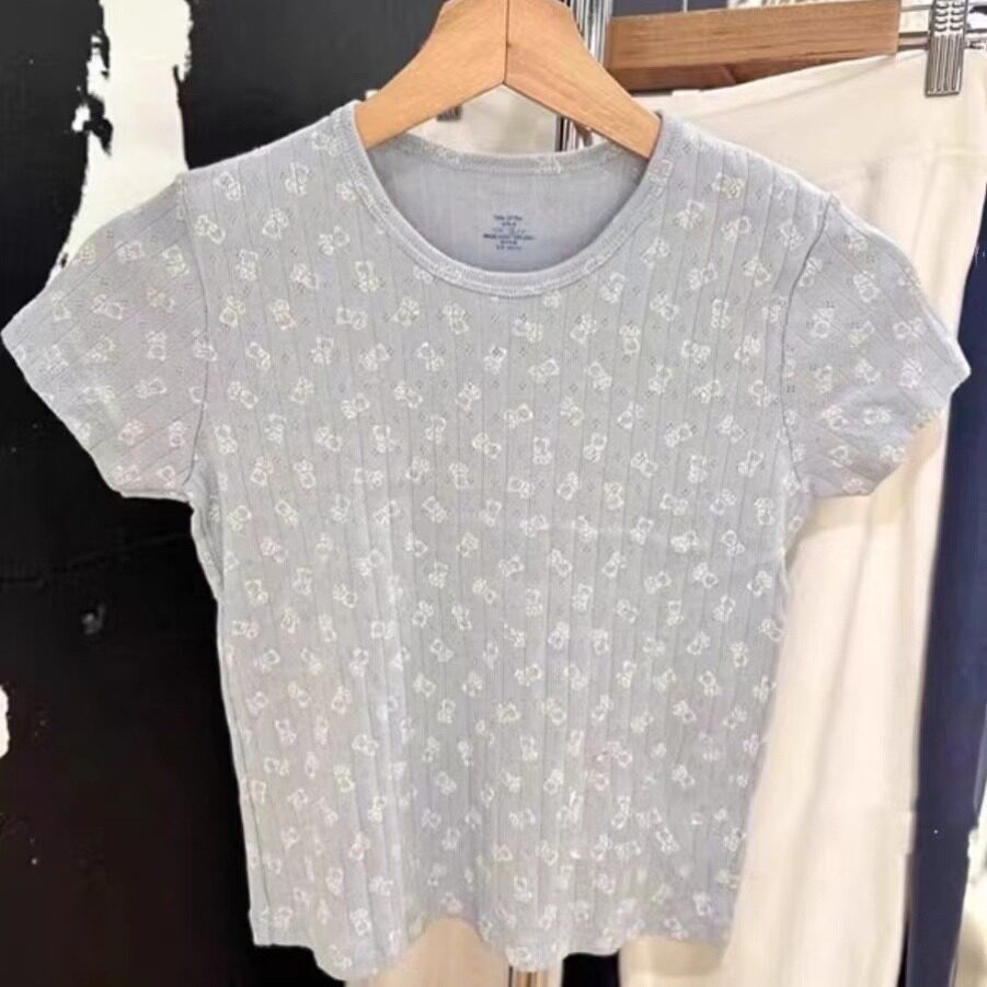 小海鸥蓝熊印花纯欲短袖