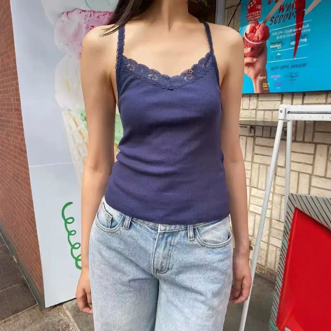 小海鸥白色螺纹V领吊带