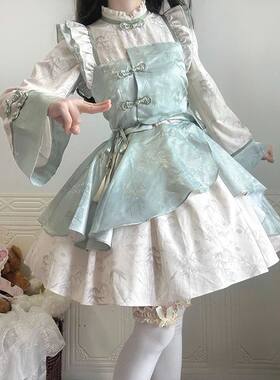 现货中华风Lolita改良旗袍汉服少女连衣裙长袖op春季日常百搭