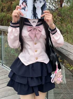 【樱花川】桃夭夭原创jk制服学院短袖衬衫套装水手服日系收腰短款