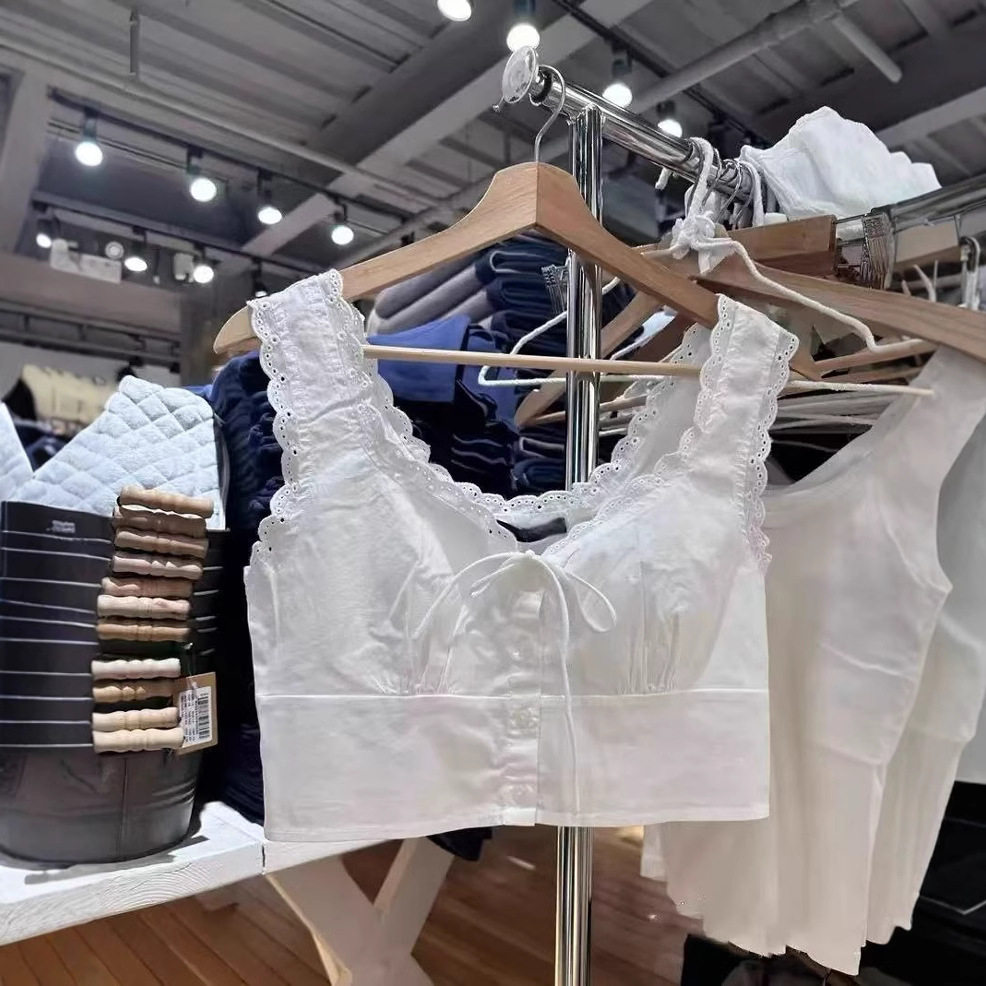 小海鸥白色蕾丝吊带背心