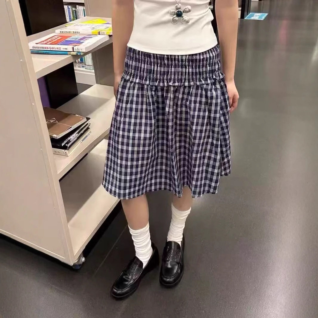 小海鸥蓝格子两穿伞裙