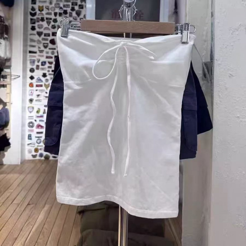 小海鸥灰色抹胸挂脖褶皱背心