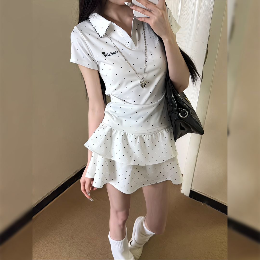 土曜日JK原创正版精致刺绣波点短袖套装蛋糕裙夏季薄款短裙学院风