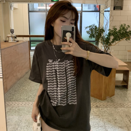 Short sleeve T-shirt women's summer Harajuku design letter print loose mid length top