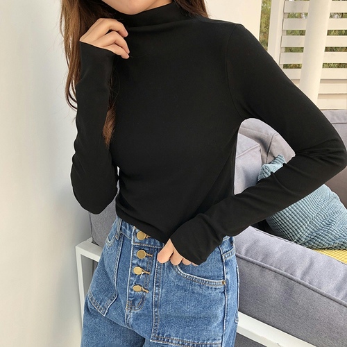 High neck Plush warm bottoming shirt women's autumn and winter solid color Long Sleeve T-Shirt New Korean slim top