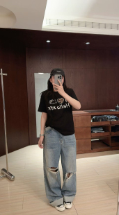 女装 北尧世家美式 200斤百搭T恤上衣大码 女春季 卡通KT猫正肩短袖