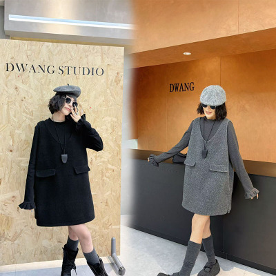 胖妹妹韩系洋气背心连衣裙女冬季新款200斤打底衫两件套大码女装