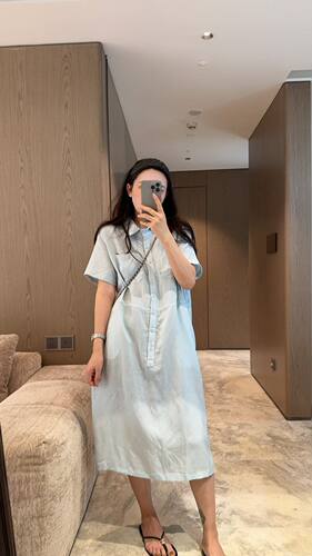 北尧世家韩系显瘦polo领连衣裙女夏季200斤小众麻裙大码女装