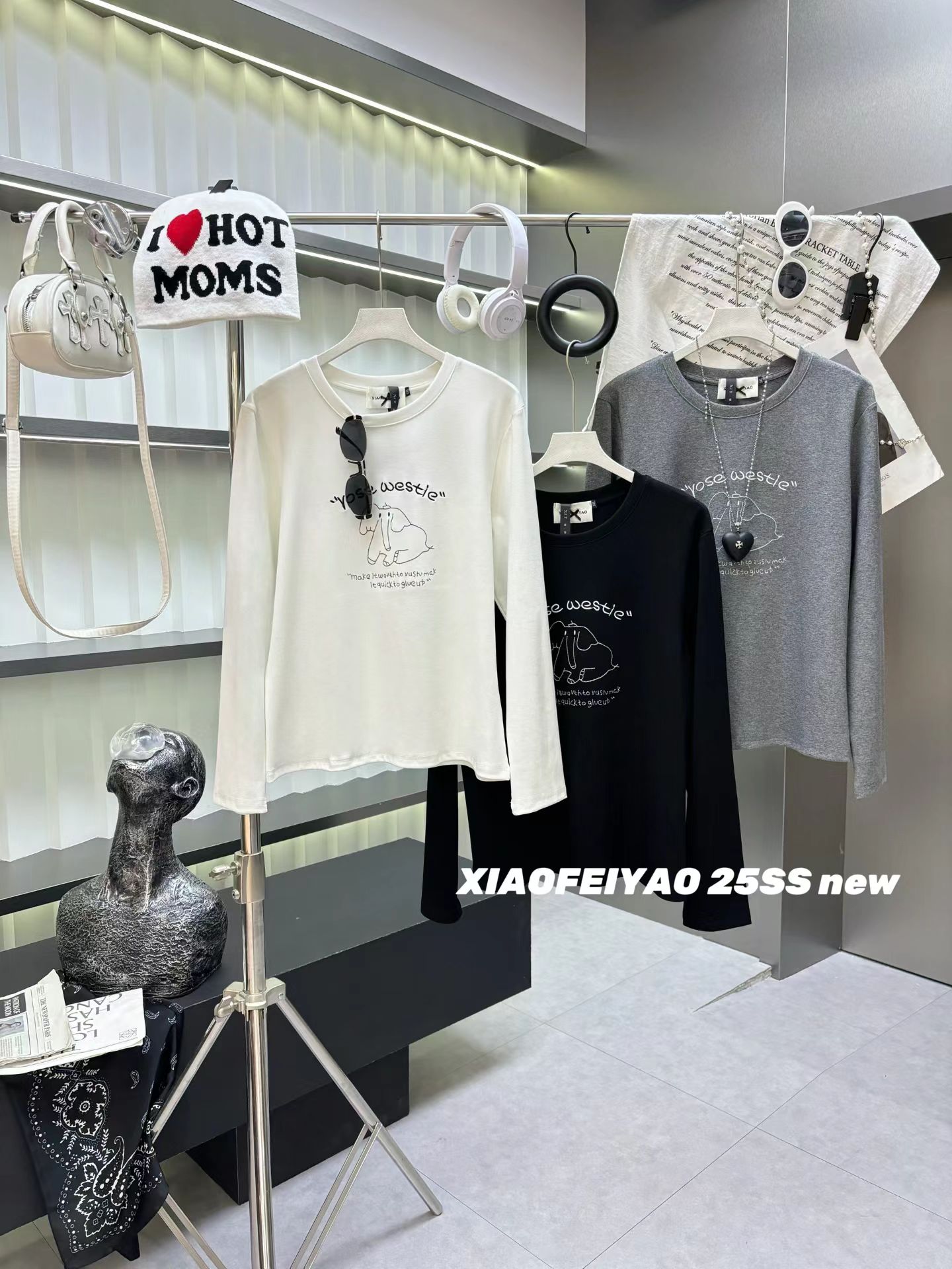 晓肥妖家韩系刺绣小象正肩T恤女秋冬款200斤小版打底衫大码女装