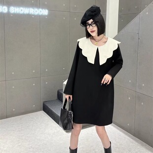胖妹妹减龄甜美黑色连衣裙女秋冬款200斤显瘦洋气裙子大码女装