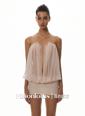 莲的百万纯欲性感裸粉色挂脖连衣裙女海边度假（送裸色隐形抹胸）