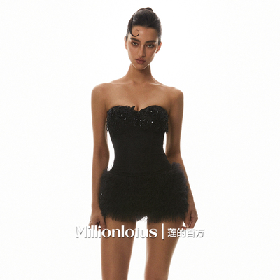 莲的百万 重工刺绣黑色鱼骨胸衣特殊丰胯造型短裙套装