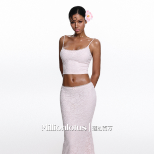 辣妹性感蕾丝提花两件套 粉色沙滩海滩出行游玩套装 莲 百万