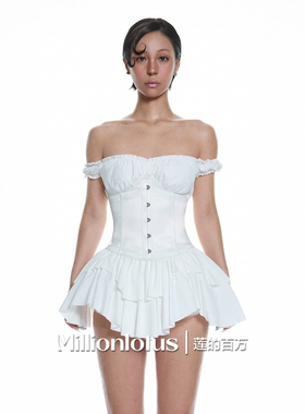 莲的百万迪士尼在逃公主白色抹胸束腰蛋糕裙摆仙女裙荷叶边蓬蓬裙