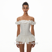 白色浪漫绑带鱼骨胸衣奶油泡芙蛋糕短裙套装 莲 百万