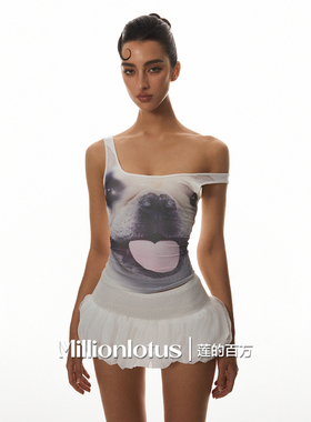 莲的百万“遛狗达人”趣味熬夜表达爱的印花T恤可爱蓬蓬裙套装