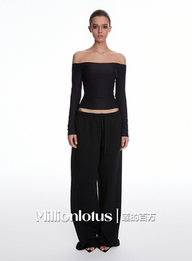 莲的百万    黑色一字肩简约百搭打底衫宽松慵懒卫裤包臀半裙套装