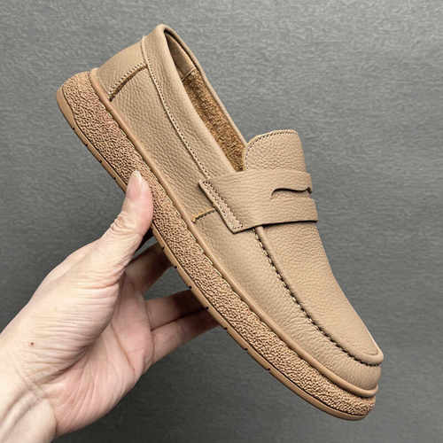 头层牛皮豆豆鞋男真皮乐福鞋夏季透气休闲懒人一脚蹬软皮软底皮鞋