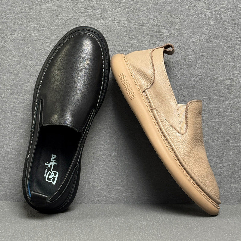 真皮乐福鞋男头层牛皮夏季薄款透气皮鞋懒人一脚蹬软底软面豆豆鞋