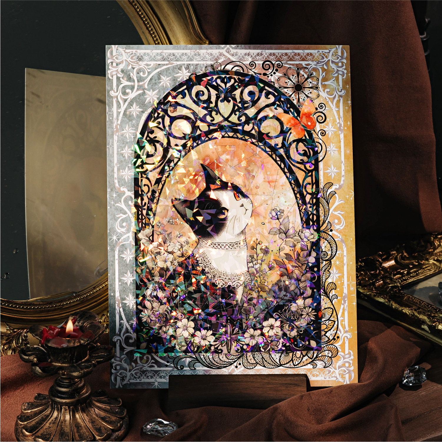 流光暗影冰晶拼图造景贴纸复古黑猫贝壳光手工diy修复解压贴画,文具电教/文化用品/商务用品,贴纸/立体贴纸,淘宝优惠券,粉丝福利购,淘宝优惠卷