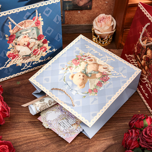 小熊舞曲礼品袋玫瑰七夕浪漫礼物节日生日包装收纳手提袋