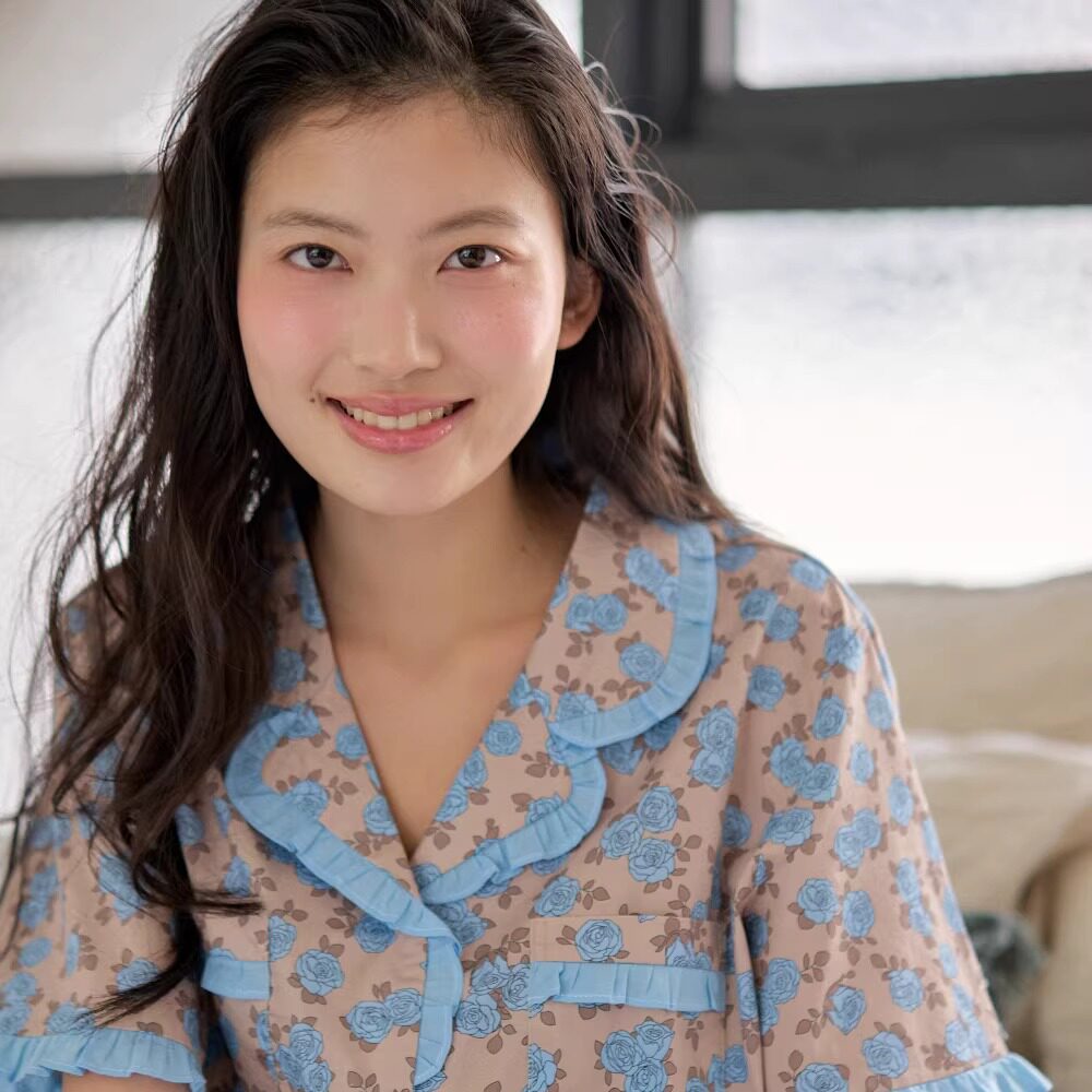 夏季纯棉碎花短袖长裤女睡衣套装