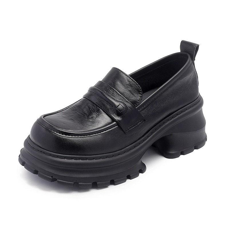 100%头层牛皮乐福鞋女春季新款厚底增高真皮女鞋乐福鞋小皮鞋女鞋