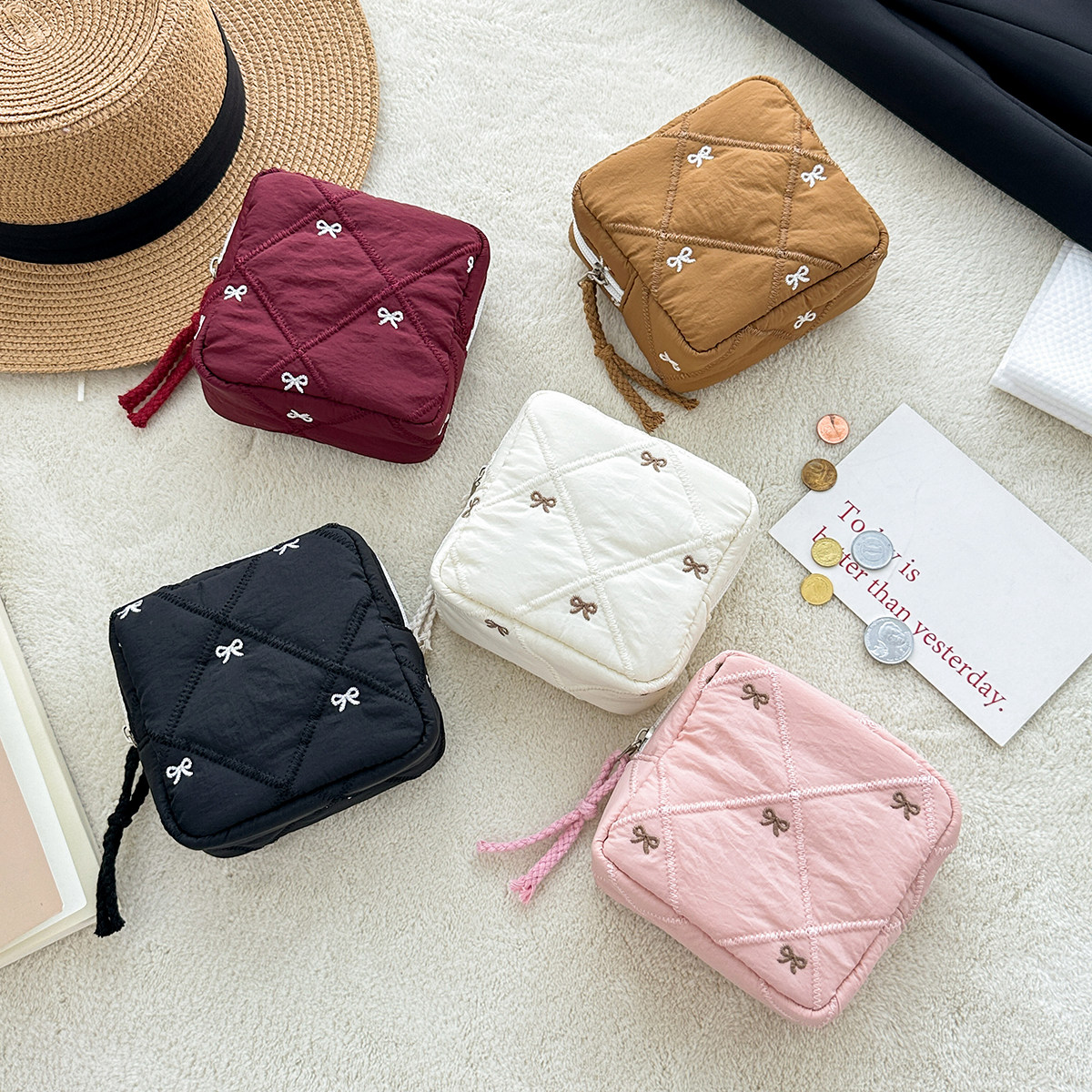 可爱绗缝蝴蝶结卫生棉包便携学生姨妈巾收纳包旅行随身护垫月事包,收纳整理,卫生巾收纳包,淘宝优惠券,粉丝福利购,淘宝优惠卷