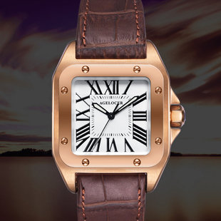 新款山度士方形优雅女表女士手表防水皮带情侣石英表女表男表