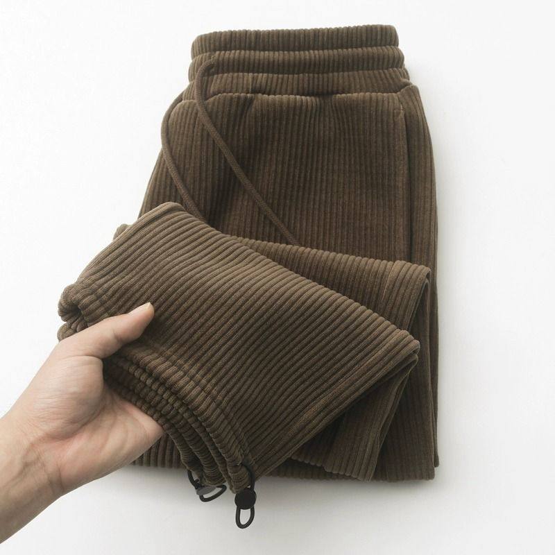 窄版阔腿裤女秋冬款2025新款高腰百搭加绒直筒裤垂感条绒女士裤子