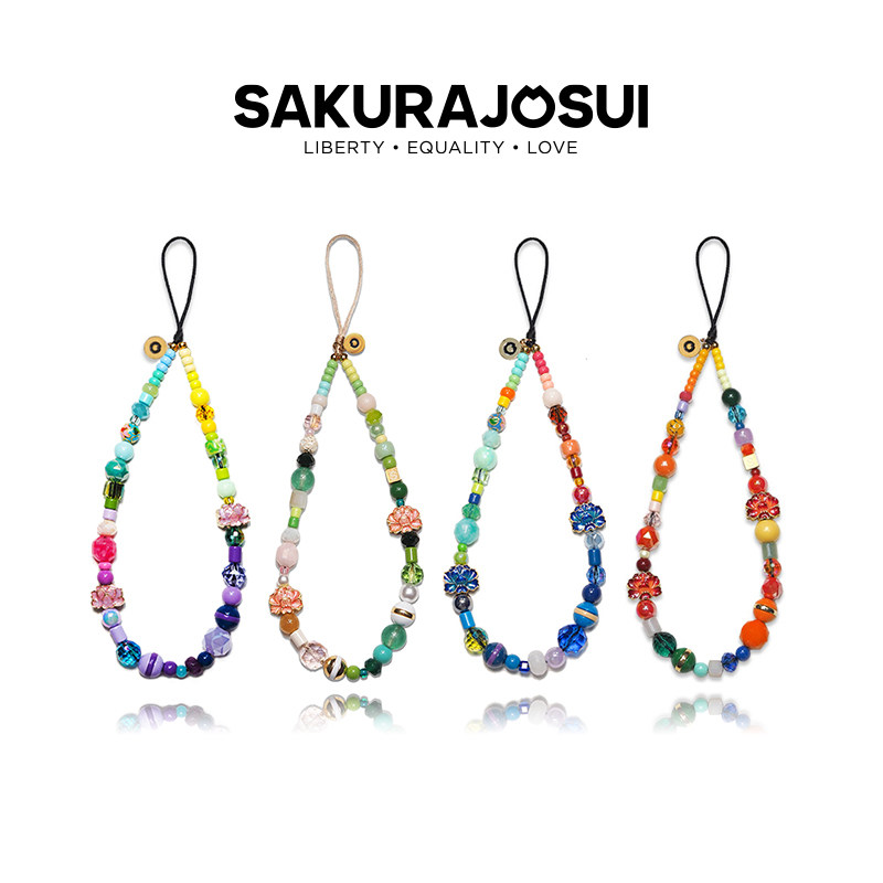 SAKURAJOSUI【南法印象】原创珐琅彩串珠手机链质感钥匙扣包挂绳