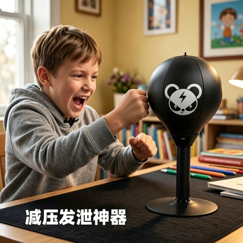创意减压出气情绪稳定神器大人儿童拳击速度反应球解压发泄球玩具 - 实物图