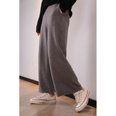 东雍 阔腿裤 采菊东篱下 简约加密高腰休闲宽松带兜羊绒九分直筒裤