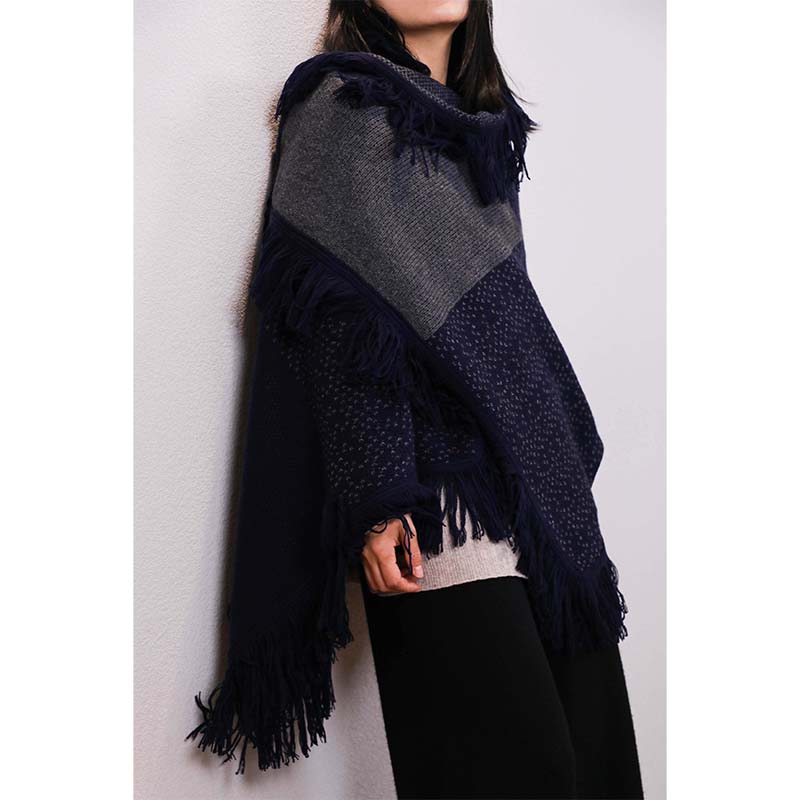 多功能撞色提花毛绒围巾大披肩