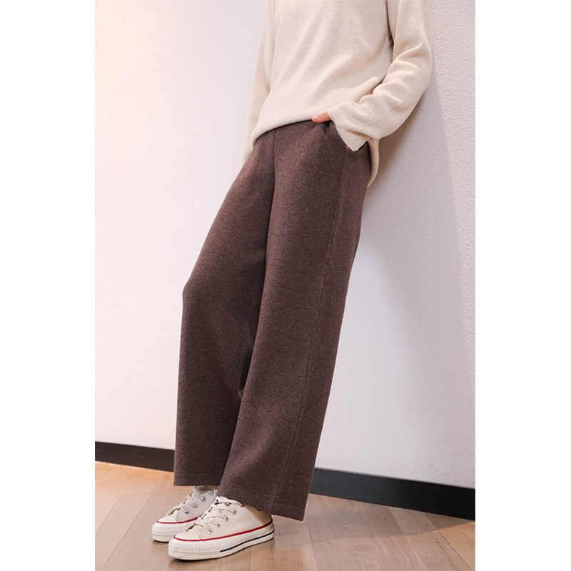 简约加密外缝高腰羊绒九分直筒裤