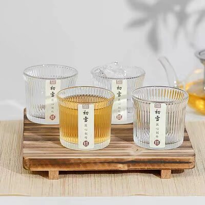 【六只】日式初雪玻璃杯家用耐热竖纹茶杯条纹简约复古锤纹水杯