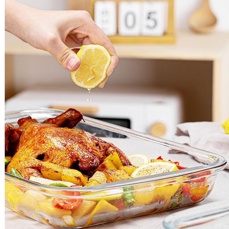 长方形烤盘耐热钢化玻璃盘家用烤箱专用微波炉蒸鱼盘盘子耐高温玻