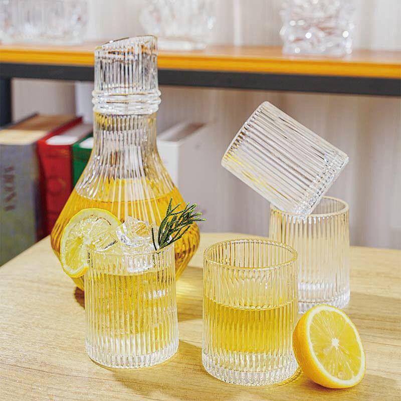 新款竖纹冷水壶套装玻璃杯耐高温网红醒酒器红酒杯葡萄酒杯果汁杯