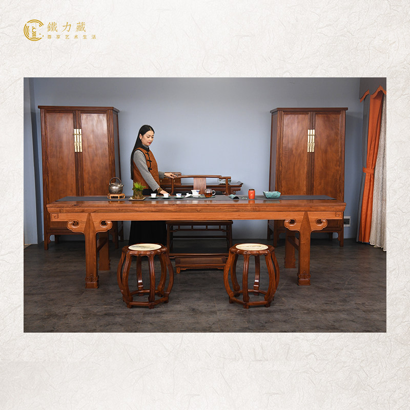 铁力藏铁力木瓜棱腿圆角柜经眼录款明式储物柜红木储茶柜子面条柜