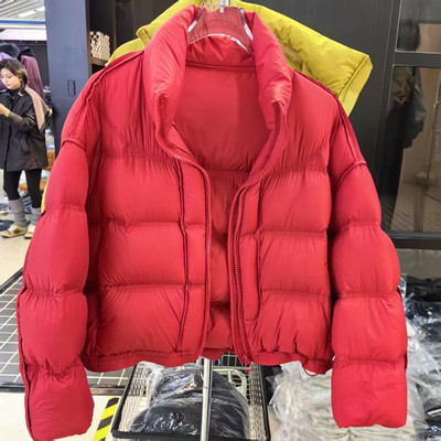红色羽绒服女短款90绒