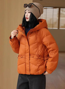 连帽时尚 羽绒服女短款 洋气小个子白鸭绒保暖花边外套 新款 2024冬季