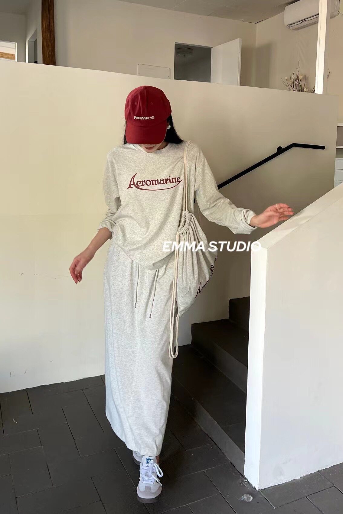 EMMA 美式复古卫衣套装女秋季长袖甜美通勤休闲半裙配包包三件套