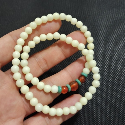 陕西西安天然正品蓝田玉佛珠手串手链女款可绕两圈活玉证书包邮